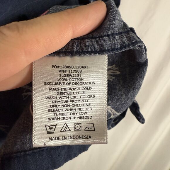 Levis Polo Shirt Men's Large Blue Pineapple Palm Trees Short Sleeve Button Up - Picture 8 of 11